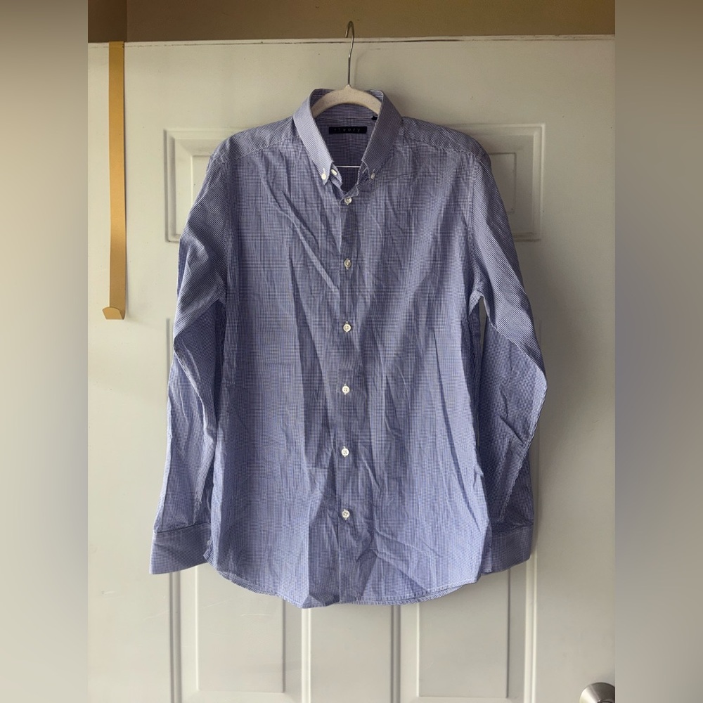 Theory micro check button down shirt size M